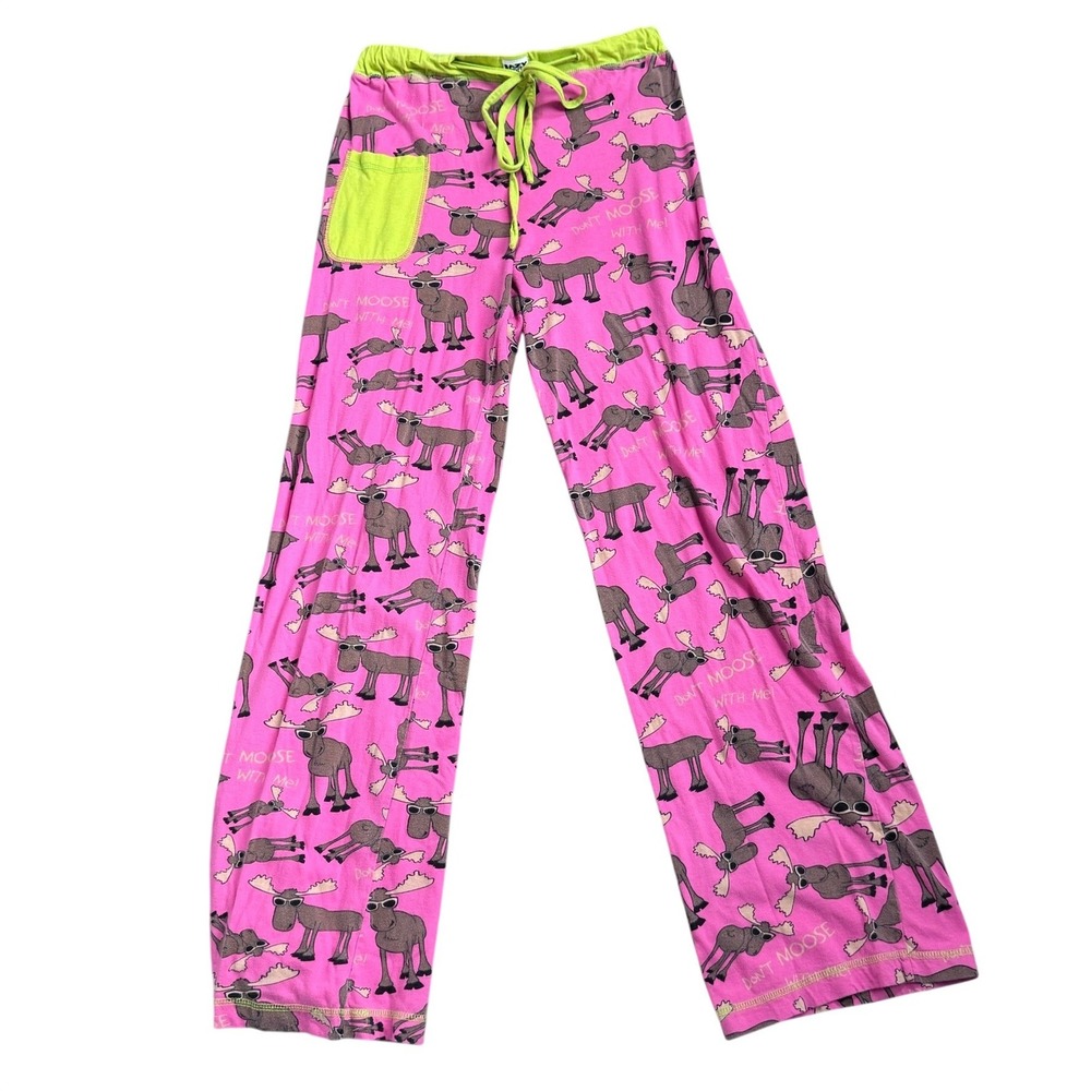 LAZY ONE Women Small Pink Don't Moose With Me Yoga PJ Pants Cotton Lounge Alaska